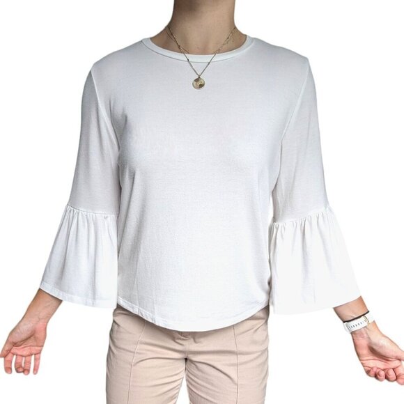 Streetwear Society Soft Stretchy White Long  Sleeve Top, Flared Sleeves Women S - Picture 1 of 9